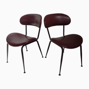 Set of Bean-Shaped Chairs in Burgundy Imitation Leather, 1960s