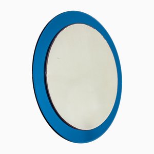Vintage Italian Round Mirror in Blue Glass and Patina, 1970s