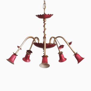 Mid-Century Modern Italian Brass Chandelier in the style of Stilnovo, 1950s