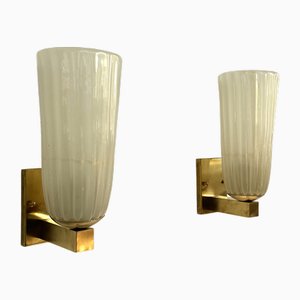 Large Italian Murano Glass and Brass Wall Lights, 1990s, Set of 2