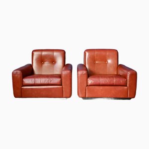 Set of Italian Club Armchairs in Red Leatherette, 1970s