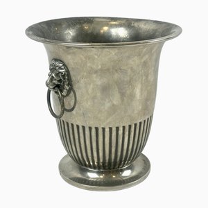 Art Deco Silver Plated Wine Cooler with Lions Heads, 1930s