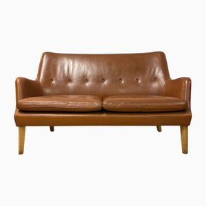 Divano modello 53 in pelle color cognac di Arne Vodder, 1953