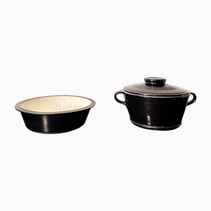 Schwarze Keramikschale und Dose von Franco Bucci für Pesaro Workshop, Italien, 1970er, 2er Set