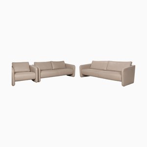 Set of 3-Seater Sofa and Lounge Chair in Beige Grey Leather from Erpo
