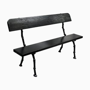Banc de Jardin Faux Bois en Fonte Peinte en Noir