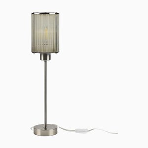 Art Deco Tischlampe aus gebürstetem Metall und Glas