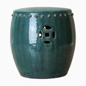 Sgabello da giardino vintage in ceramica smaltata verde smeraldo