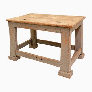 Wooden Workshop Table with Gray Patina