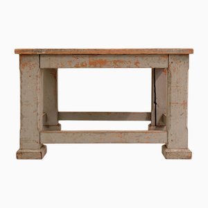 Wooden Workshop Table with Gray Patina