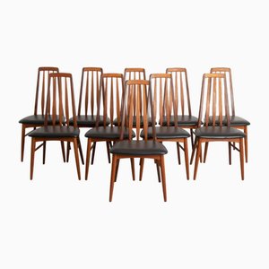 Vintage Danish Eva Teak Dining Chairs by Niels Koefoed, Set of 10