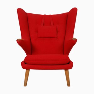 Papa Bear Chair in Red Fabric by Hans Wegner, 1970s