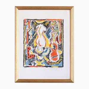 Paul-Louis Guilbert, Still Life with Statue, Lithograph on Paper, Mid-20th Century, Framed