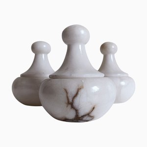 Art Deco Alabaster Lidded Urns, Spain, 1930s, Set of 3
