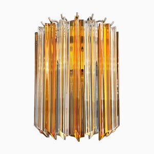 Vintage Murano Wall Sconce with 9 Clear and Amber Quadriedri, 1990s, Set of 2