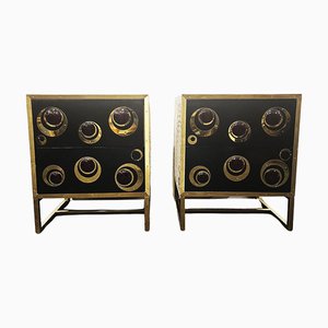 Nachttische aus Glas & Messing, 1980er, 2er Set