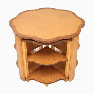Art Deco Satz Couchtische aus Vogelaugen-Ahorn, 1930er, 5er Set