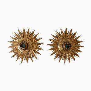 Mid-Century Modern Sunburst Flush Mounts, 1950s, Set of 2