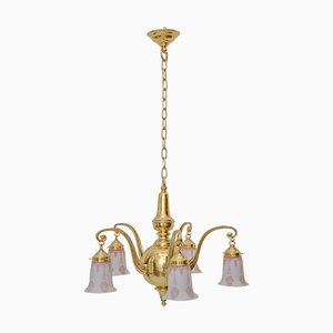 Antique Hanging Lamp with Original Glass Shades, 1890