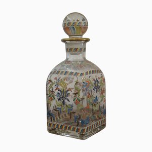 Hand Painted Glass Decanter, Portugal, 1950s