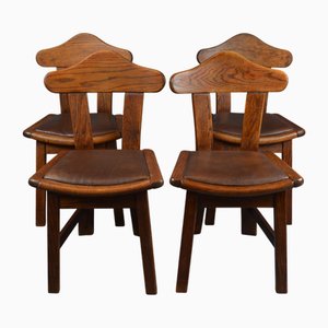 Vintage Brutalist Oak Dining Chairs, 1960s, Set of 4