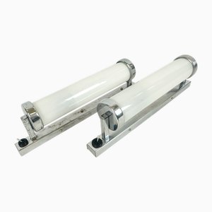 Lampade da parete Bauhaus tubolari cromate, anni '30, set di 2