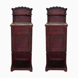 Vintage Art Nouveau Italian Nightstands in Walnut with Crest, 1920, Set of 2