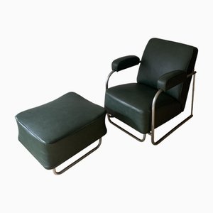 Art Deco Clubsessel mit Fußhocker, 1930er