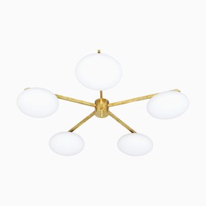 Lampada da Soffitto in Ottone e Opale di Murano