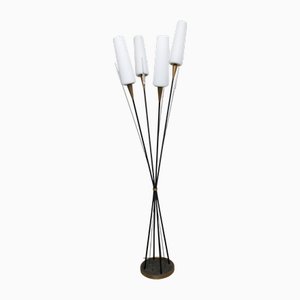 Vintage Stehlampe aus Reed aus Opalglas von René Mathieu, 1950