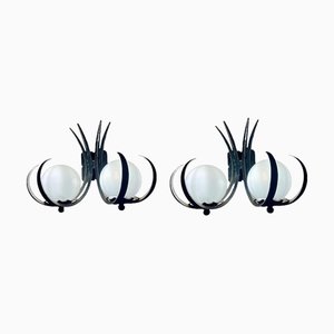 Brutalist Wall Lights in Metal with Glass, 1960s, Set of 2