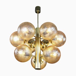 Patinated Brass 9-Globe Chandelier with from Kaiser Idell / Kaiser Leuchten, Germany, 1960s