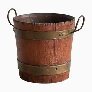 Antique Bucket in Wood and Patinated Brass, 1890s