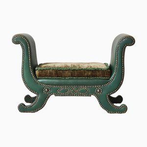 Otomana Art Déco grande de cuero y gamuza verde de Otto Schultz para Boet, Suecia, años 30