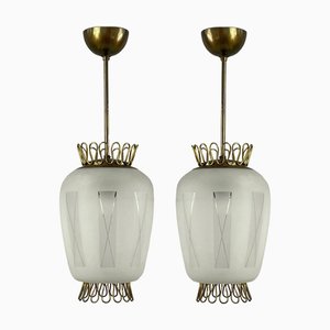 Hängelampen aus Milchglas & Messing, Schweden, 1950er, 2er Set