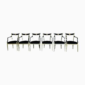 Directoire Style Armchairs in Wood and Fabric, Belgium, Set of 6