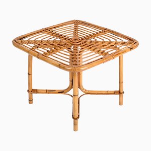 French Riviera Square Coffee Table in Rattan and Bamboo attributed to Tito Agnoli, Italy, 1960s