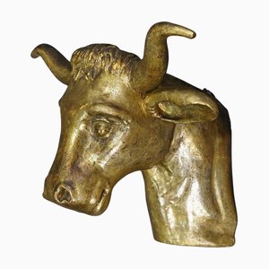 Antique Wooden Carved Gilded Bull's Head, 1840s
