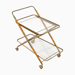 Serving Bar Cart in Wood Faux Bamboo from Cesare Lacca, 1950s