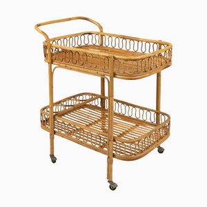 Midcentury Bamboo and Rattan Serving Bar Cart by Franco Albini, 1960s