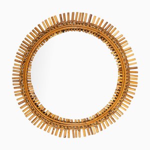 Runder Midcentury Wandspiegel aus Rattan & Bambus von Franco Albini, 1960er