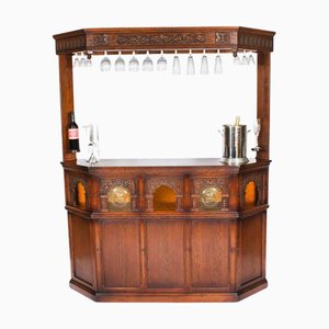 Cocktail bar vintage revival giacobino in quercia con accessori, set di 21