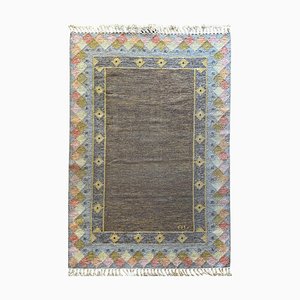Scandinavian Modern Pastel Röllakan Flatweave Rug, 1950s