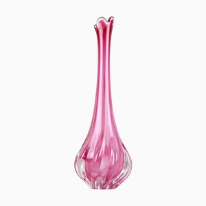 Pink Long Neck Murano Glass Vase, Italy, 1970s