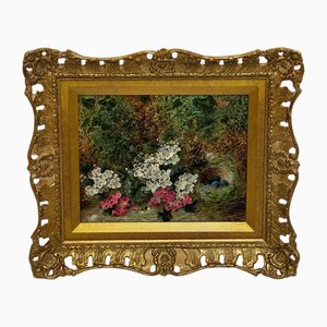 Oliver Clare, Blossom Flowers & Starling Nest, siglo XIX, pintura al óleo, enmarcado