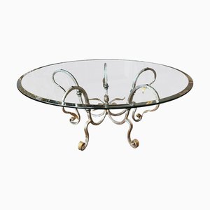 Large Circular Gold and Silver Gilt Wrought Iron Coffee Table, 1960s