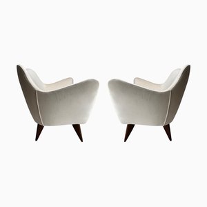 Set von Perla Sesseln aus Holz & weißem Stoff, Guglielmo Veronesi zugeschrieben, Isa, Italien, 1950er