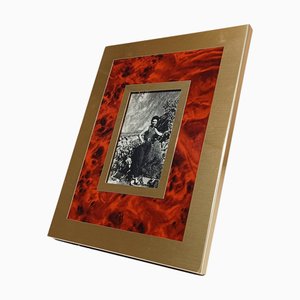 Italienischer Bilderrahmen aus Vergoldetem Aluminium & Faux Maser Formica von Mascagni, 1970er