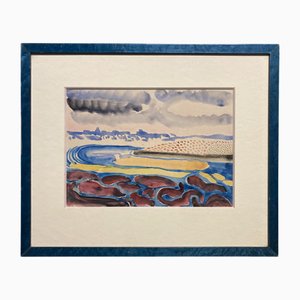 Charles-Émile Pinson, Seaside, Aquarell, 1950er, gerahmt