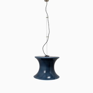 Mid-Century Hängelampe aus blauem Opalglas, 1970er